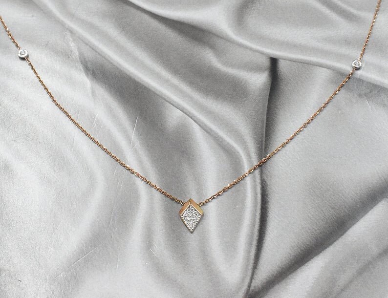 18K Rose gold 18 Minimalist Diamond Charm Necklace Diamond Station Necklace Layering Necklace Arrow Charm NXDOJGD4316