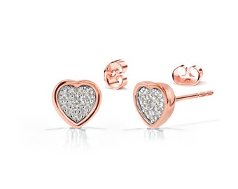 18K Rose Gold cluster Diamond Stud Earring / Diamond Heart Earring / Diamond Studs / Dainty Heart Stud / Valentine Jewelry