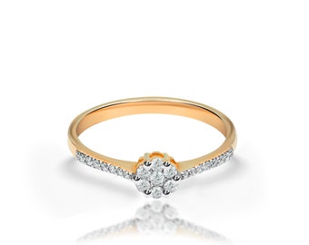 Ready to ship 18k Rose Gold Ring / Diamond Cluster Ring / 18K Diamond Ring / Gold Ring / Pave Diamond Ring  / Valentines ring for her