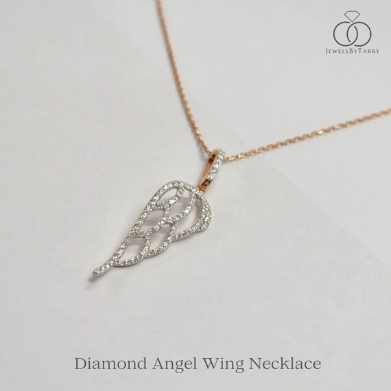 Diamond Angel Wing Necklace 10k 14k 18k 