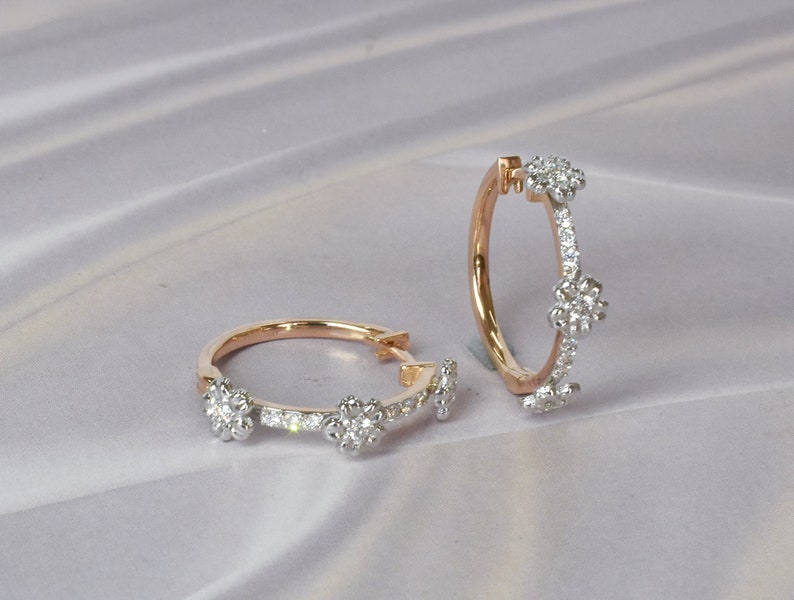 Unique 18k Diamond Hoop Earrings / 0.25ct Round Natural - Etsy