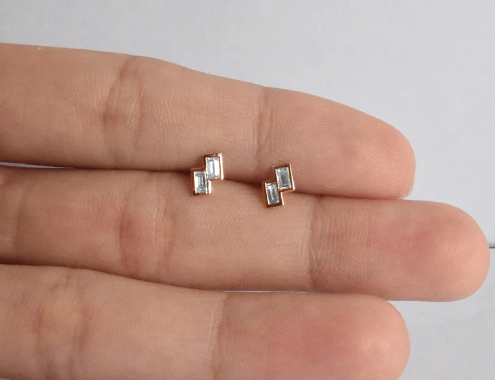 Baguette Diamond Studs / Unique Baguette Diamond Studs 14k Etsy