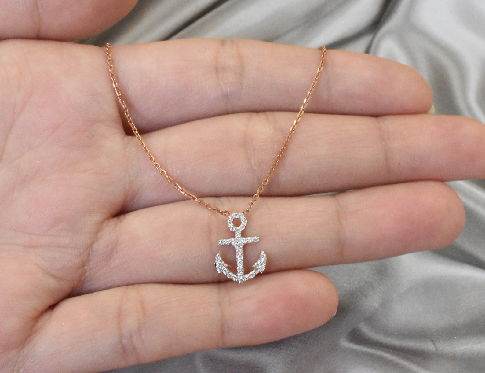 Diamond Anchor Necklace / 18k 14k 10k Sold Gold / Dainty Etsy