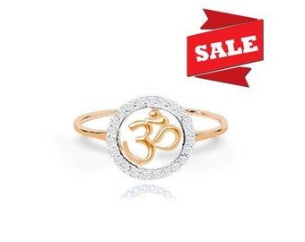 Bague OM halo de diamants / Or 10 carats / 14 carats / 18 carats / Bague religieuse OM Bague hindoue pour amoureux du yoga / Cadeau Diwali / Bague symbole hindou OM / Diamants véritables