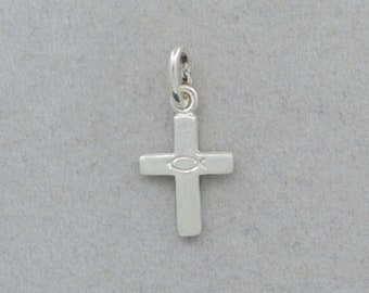 Kleines Kreuz mit Christenfisch aus 925 Silber
