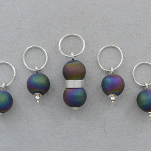 Maschenmarkierer-Set "Wollknäuel", 925 Silber mit Regenbogenachat (beh.)