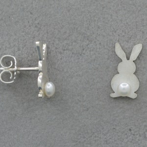 Hase mit Perlschwanz Ohrstecker 925 Silber Bild 2