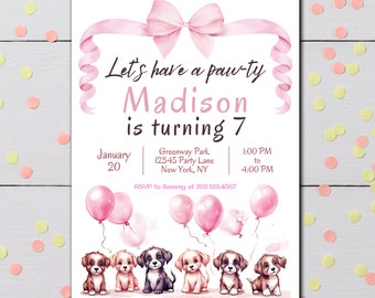 Puppy Paw-ty Birthday Invitation: Dog Theme, Editable Template (Digital Download)