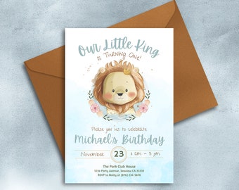 Editable Little Lion Birthday Invitation: King Theme (PDF)