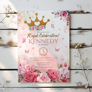 A Royal Celebration Birthday Invitation, Pink Princess Party, Gold Crown Themed Invitation Template