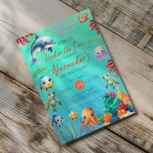 Invito di compleanno "Sotto il mare": modello di animali marini (JPEG, PNG, PDF)