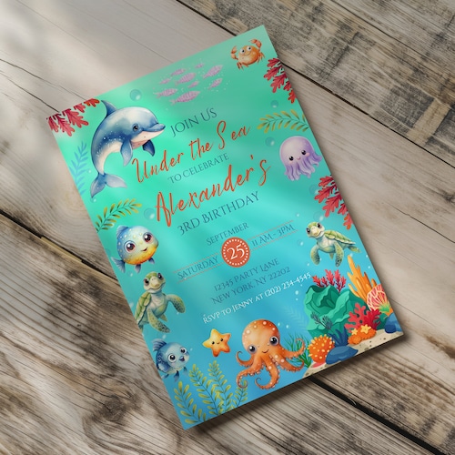 Under the Sea Birthday Invitation: Sea Animals Template (JPEG, PNG, PDF)