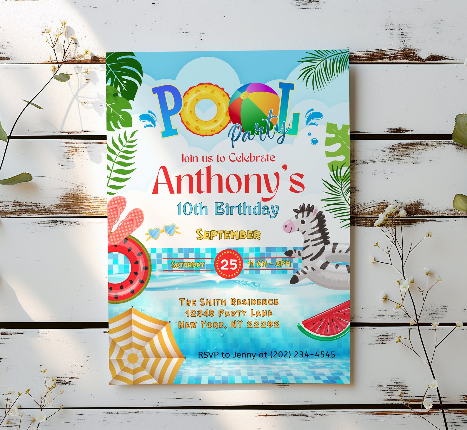Pool Party Birthday Invitation, Summer Fun, Water Fun, Splish Splash