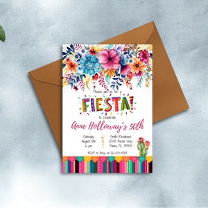 Fiesta Birthday Invitation White Background, Mexican, Cinco de Mayo Birthday Invitation Template