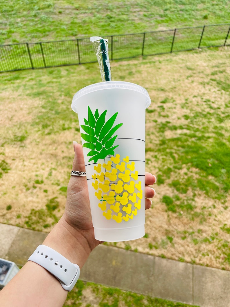 Disney Starbucks Inspired Cold Cups Pineapple Dole Inspired Cup Personalized Mickey Inspired Starbucks Cup Custom Reusable Tumblers
