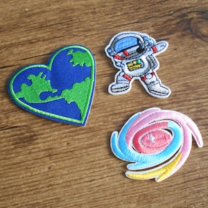 Set Weltall Patch Erde,  Astronaut, Strudel,  gestickt zum Aufbügeln patch