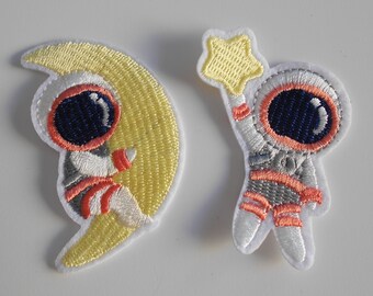 Astronaut mit Stern, Astronaut mit Halbmond B- Ware ,  gestickt zum Aufbügeln patch