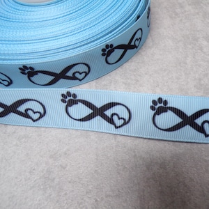 2,20 Euro/m  Pfote unendlichkeit Liebe  22 mm  Borte Ripsband Hund Katze hellblau
