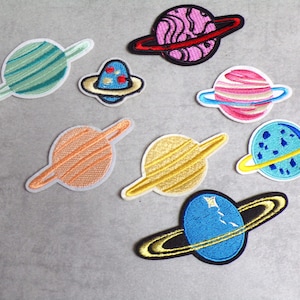 Planet  mit Ring  gestickt zum Aufbügeln patch, Aufbügler, Saturn, Weltall, Planeten, verschiedene Motive