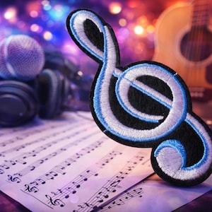 Note Applikation zum Aufbügeln,  Patch gestickt, Bügelbild Musiknote, Aufnäher für Tasche Jacke Rucksack Musik