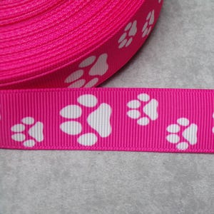 2,20 Euro/m Pfote, Pfoten, Hund katze 22mm  Borte Ripsband pink weiss
