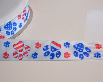 2 Euro/m  Pfote Stars and Stripes  22 mm   Borte Ripsband Pfoten