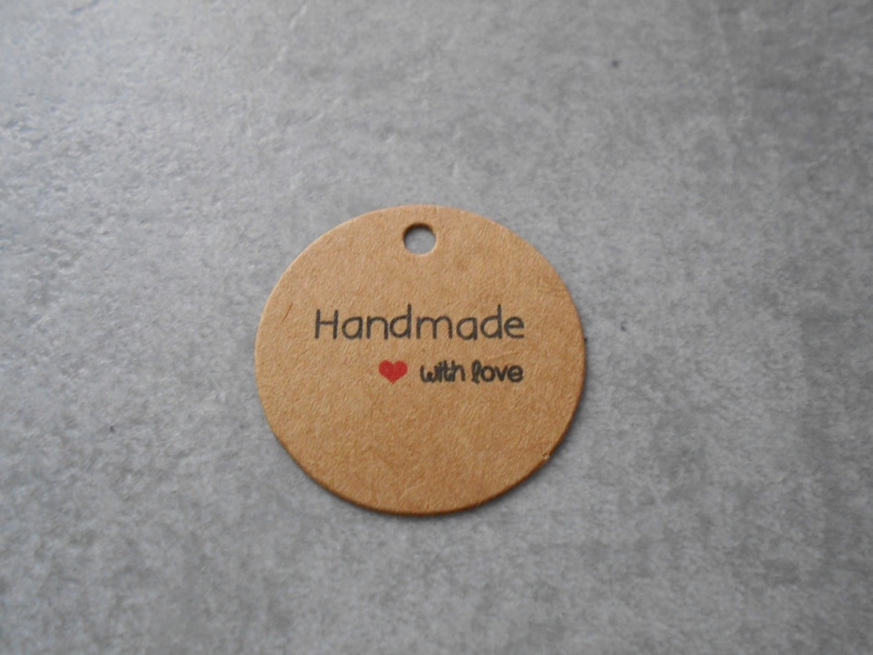 Runde Tags Etiketten Handmade with love Geschenkanhänger mit Band Bild 6