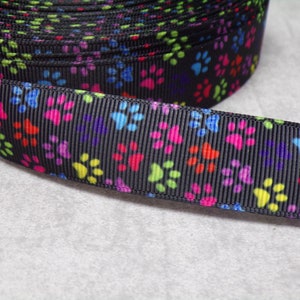 2,30 Euro/m  Pfote schwarz bunt  22 mm  Borte Ripsband, Hund, Katze, Pfoten,