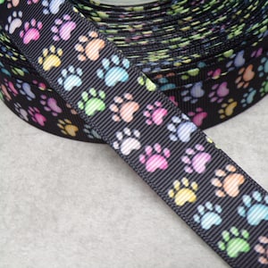 2,30 euro/meter poot zwart kleurrijk pastel 22 mm trim grosgrain lint, hond, kat, poten,