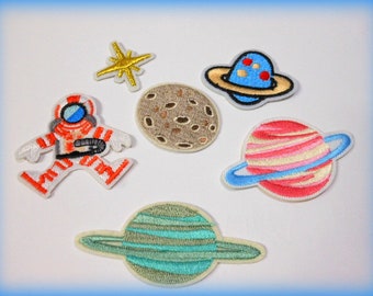 Weltall SET  Patch Applikationen zum Aufbügeln Mond, Erde, Astronaut, Weltraum,