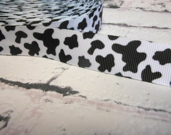 2 ,00 Euro/meter cow pattern, spots, black, white, 22 mm border grosgrain ribbon