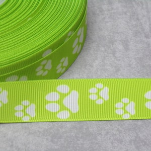 2,20 Euro/m Pfote, Pfoten, Hund katze 22mm  Borte Ripsband grün weiss