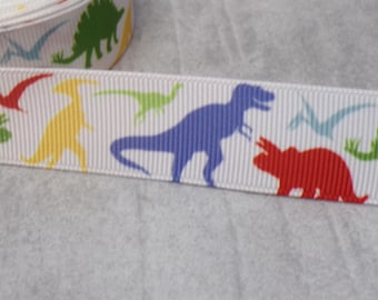 €2.30 / meter – Dinosaur grosgrain ribbon, colorful – 22 mm – Dino grosgrain ribbon