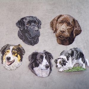 Australian Shepherd Border Collie Labrador Hunde Patch Aufnäher  gestickt zum Aufbügeln verschiedene Designs