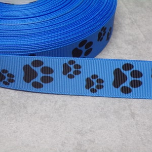 2.20 euros/meter paw, paws, dog cat 22 mm trim grosgrain ribbon blue black