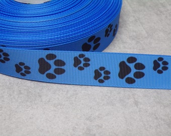 2,20 Euro/m Pfote, Pfoten, Hund katze 22mm  Borte Ripsband blau schwarz