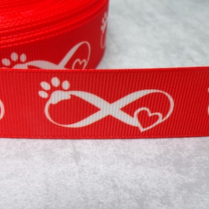 2,40 Euro/m  Pfote unendlichkeit Liebe  25 mm  Borte Ripsband Hund Katze ROT