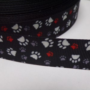 2,40 Euro/m  Pfote  schwarz weiss rot    22 mm  Borte   Ripsband  Hund, Katze, Pfoten,