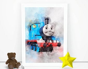 Printable Thomas The Tank Engine Watercolor Train Wall Art