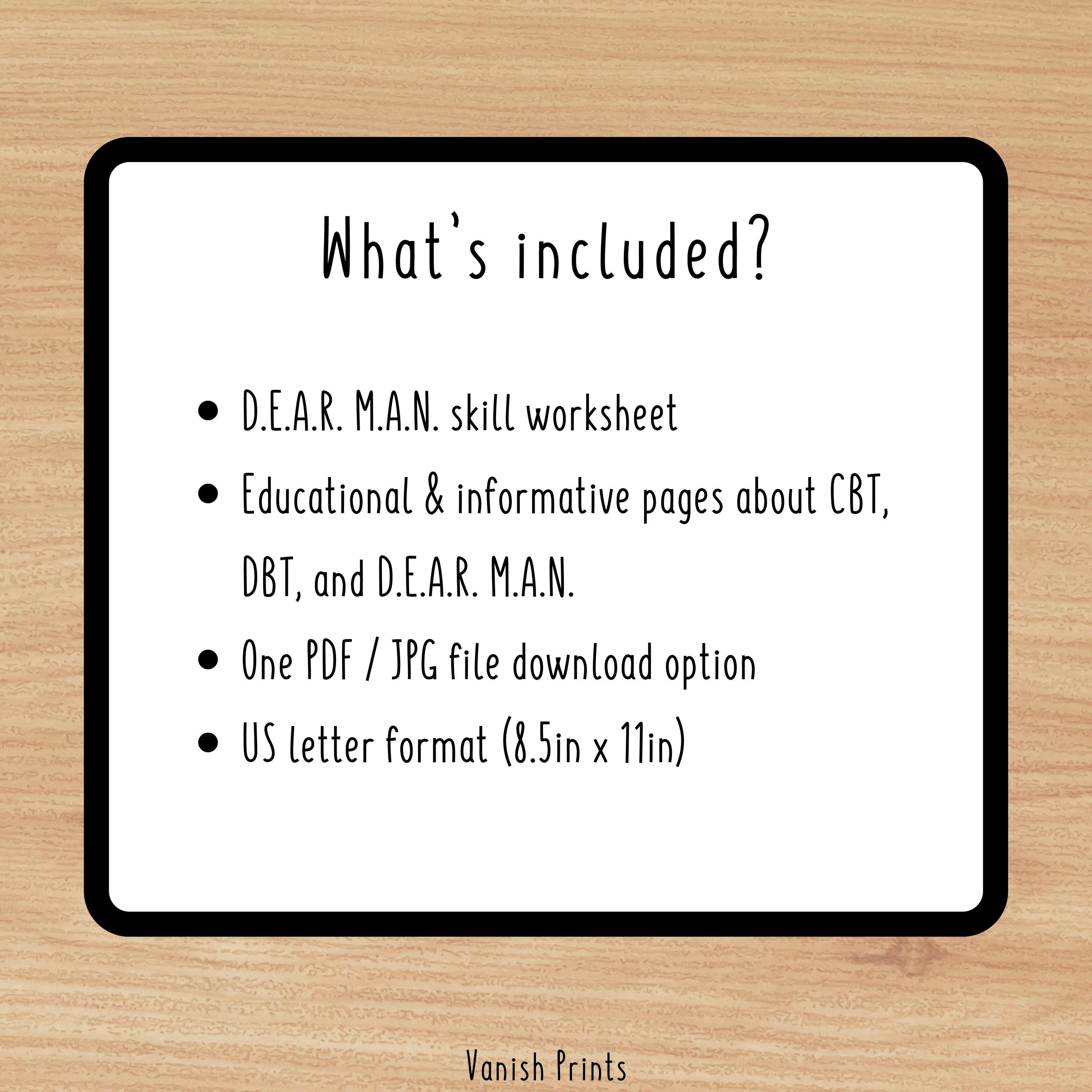DEAR MAN DBT Skills Worksheets, Dialectical Behavior Therapy Tools ...