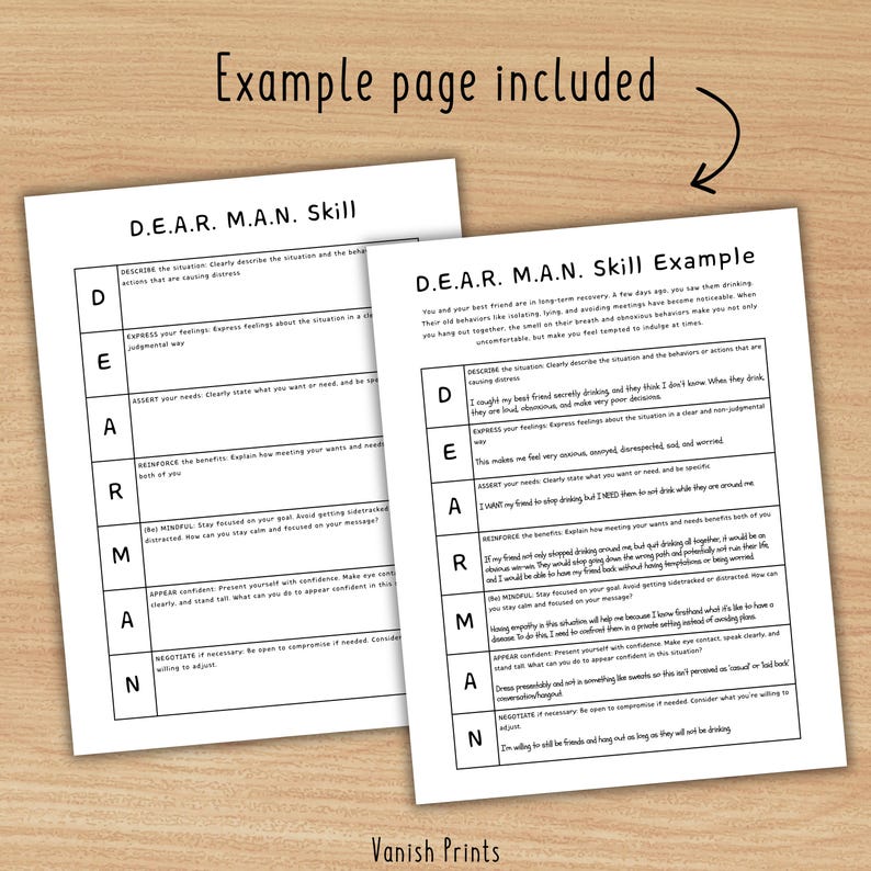 DEAR MAN DBT Skills Worksheets, Dialectical Behavior Therapy Tools ...