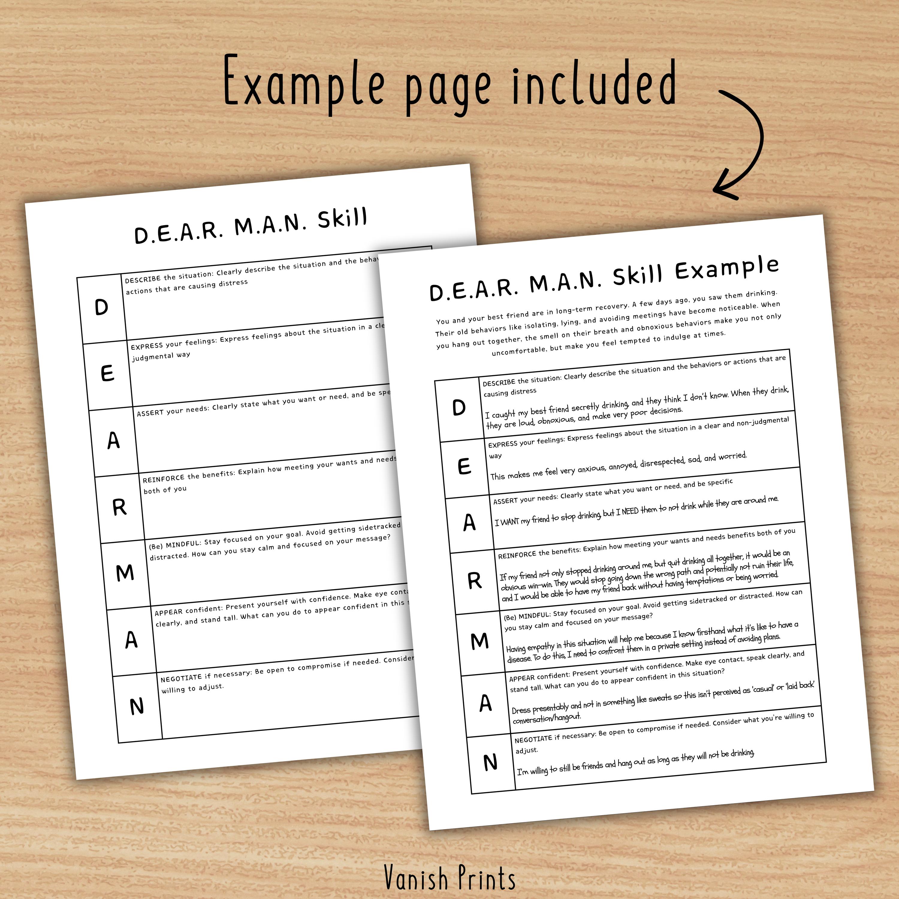 DEAR MAN DBT Skills Worksheets, Dialectical Behavior Therapy Tools ...