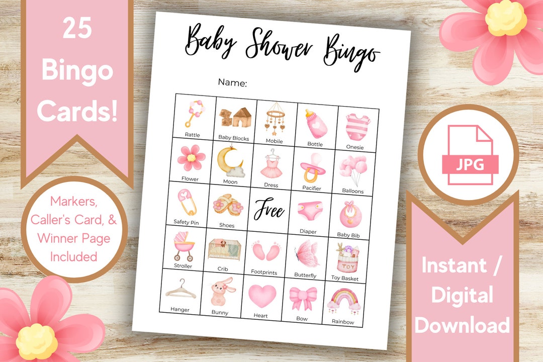 Baby Girl Shower Bingo Game: 25 Printable Cards (digital Download) - Etsy