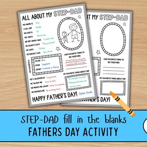 Activité pour la fête des pères avec beau-père, remplissez les cases, tout sur papa, cadeau pour la fête des pères, feuille de travail imprimable pour la fête des pères, fête des pères, beau-père