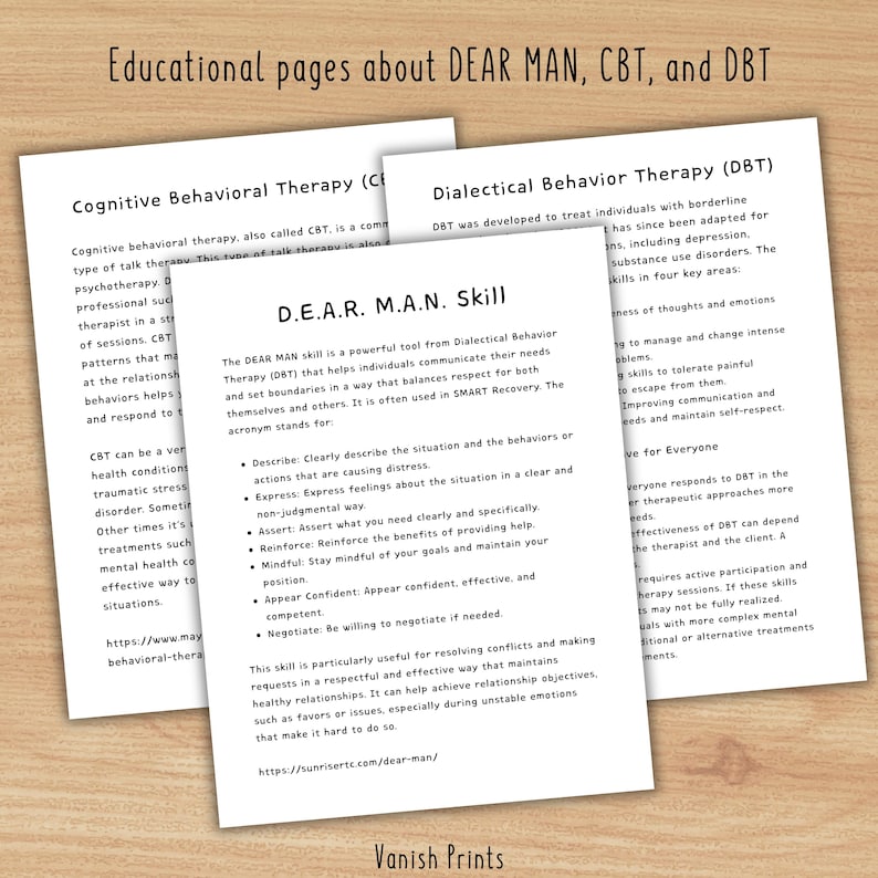DEAR MAN DBT Skills Worksheets, Dialectical Behavior Therapy Tools ...