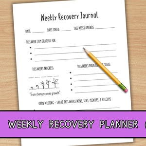 Recovery Journal: 12 Step Sobriety Planner, Gratitude Workbook (PDF Downloadable Printable)