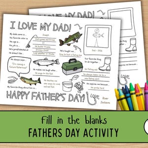 All About Dad Fishing Activity Worksheet, Fill-in-Blanks Father's Day (Digital Download)