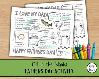 Father's Day Hunting Activity, Fill in the blanks, ALL ABOUT DAD, Gifts for Dad, Father's Day Gift, Father's Day Hunting Worksheet