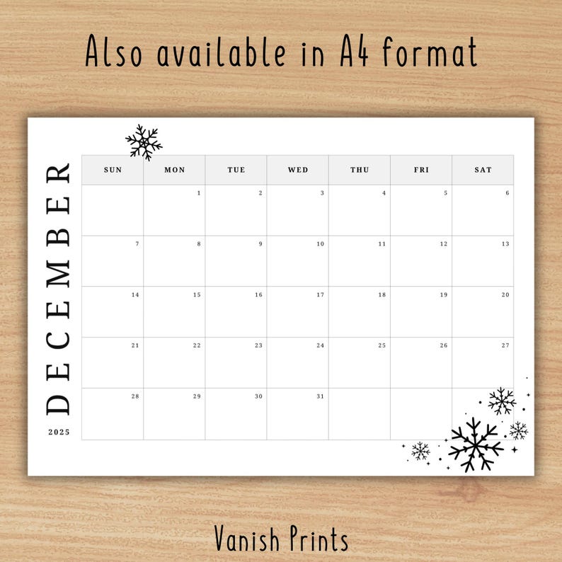 2025 December Calendar Printable Christmas Calendar US Letter Format
