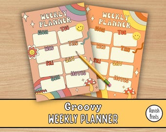 Groovy Weekly Planner: Undated Schedule, ADHD Friendly (PDF/JPG)